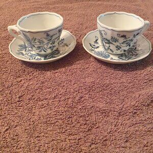 Vintage Blue Danube Onion Japan Ribbon Logo Set of 2 3.25” Cups &  Saucers